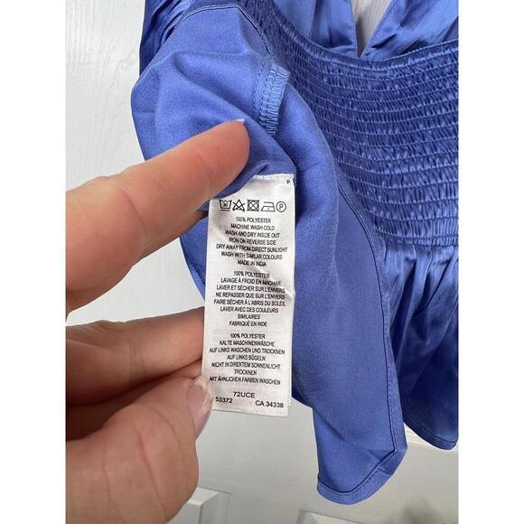 French Connection Blue Satin Halter Top Womens Size XS Smocked back - Picture 9 of 11